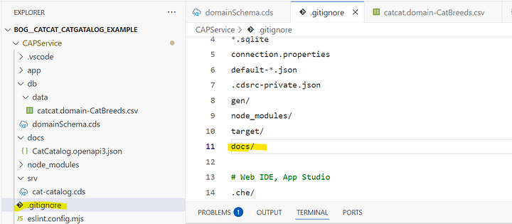 Adding docs/ to .gitignore to not accidentially use outdated service definitions (Photo by the author)