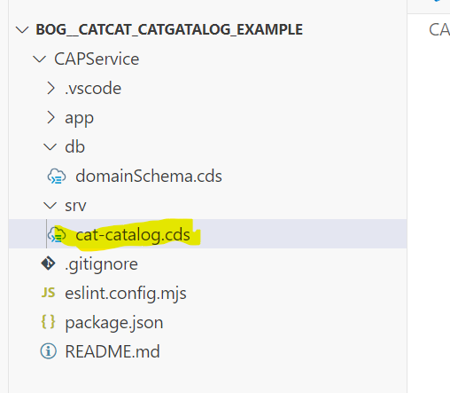 Creating a service definition cat-catalog.cds under ./srv/ (Photo by the author)